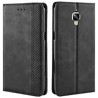OnePlus 3T Case, OnePlus 3 Case, Retro PU Leather Wallet Flip Folio Shockproof Phone Case Cover with [Kickstand] [Card Slots] [Magnetic Closure] for One Plus 3 / OnePlus 3T (Black)