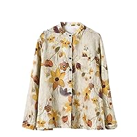 Cotton and Linen Long-Sleeved Linen Shirt for Women, Loose National Style Retro Printed Shirt for Women