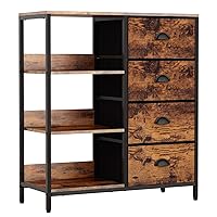 Furologee Fabric Dresser with 4 Drawers and Side Shelf,Industrial Lightweight Storage Unit Organizer for Entryway, Bedroom, Nightstand, Office, Kitchen (Rustic Brown)