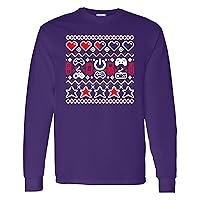 UGP Campus Apparel Gamer Ugly Holiday Sweater - Fake Knit Print Christmas Long Sleeve T Shirt
