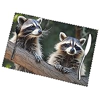 (Little Raccoon Face) Set of 6 Placemat, Holiday Banquet Kitchen Table Decoration Flower Mats, Waterproof, Easy to Clean, 12 X 18 Inches