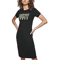 DKNY Women's Bodycon Short Sleeve Outline Logo Dress