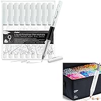Ohuhu Liquid Fineliner Pens 9 Sizes Pigment Black Ink Micro Pens for Sketching Alcohol Markers 320 Colors Brush & Fine Dual Tips Art Marker Set