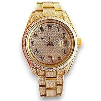 Bust Down Moissanite Diamond 16ct Presidential Watch, Iced Flooded Stainless Steel 41mm Presidential Honey Comb Bracelet,Date Arabic Numeral Dial Quartz Hip-Hop Celebrity watch For Men's