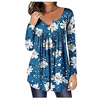 Womens Flowy Tops Hide Belly Tunic 2023 Fall Long Sleeve Button Down Shirts Cute Fashion Henley Blouses for Leggings