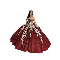 2024 Gold Embellishments Lace Flowers Sweetheart Ball Gown Prom Evening Dresses Aline Tulle Sparkly
