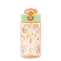 Zak Designs Kids Water Bottle For School or Travel, 16oz Durable Plastic Water Bottle With Straw, Handle, and Leak-Proof, Pop-Up Spout Cover (Unicorn)