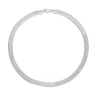 Bling Jewelry Flexible Reversible Flat Greek Key Design.925 Sterling Silver Herringbone Necklace Collar or Bracelet For Women Nickle-Free Made in Italy 16, 18 Inch