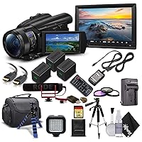 Sony Handycam FDR-AX700 4K HD Video Camera Camcorder + 2 Extra Batteries and Charger + 128GB Memory Card + Case + Mic + Monitor and More (International Model) - Professional Bundle (Renewed)