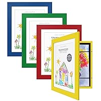 Americanflat Front Loading Kids Art Frame in Multicolor - 8.5x11 Frame with Mat and 10x12.5 without Mat - Kids Artwork Frames Changeable Display - Frames for Kids Artwork Holds 100 Pcs - Set of 4