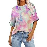 Short Sleeve Shirts for Women Crew Neck Printed Baggy T-Shirts Casual 2024 Trendy Loose Fit Tees Blouses