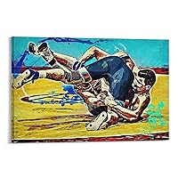 Wrestling Motive Wall Art Wrestling Room Decorated with Wrestler Painting Posters Canvas Painting Posters And Prints Wall Art Pictures for Living Room Bedroom Decor 12x18inch(30x45cm) Frame-style