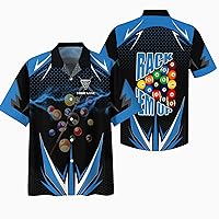 Novelty Billiard Hawaii Shirt Personalized Blue Lightning Back 'Em Up Button Shirt Printing Billiard Themed Hawaiian Shirt