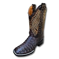 Men's Exotic Pattern Western Cowboy Slip-On Square Toe Boots in Leather-Alex Series Snake, Caiman & Ostrich Styling bota de vaquero para hombre