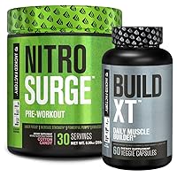 Nitrosurge Pre-Workout in Cotton Candy & Build XT Muscle Building Bundle for Men & Women