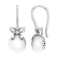 Dazzlingrock Collection 10 mm Each Round White Freshwater Pearl & White Diamond Ladies Bow Drop Earrings, Available in 10K/14K/18K Gold & 925 Sterling Silver