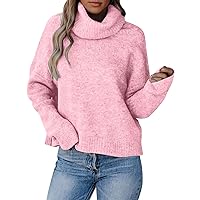 High Neck Sweater Women Long Sleeve Knit Jumper Soft Chenille Sweaters Loose Trendy Cable Knitted Pullover Tops