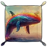 Microfiber Leather Dice Trays Holder for Dice Games Like RPG DND, Painted Sky Whale a Dice Holder Storage Box Portable Folding Rolling Dice Tray, 16x16cm