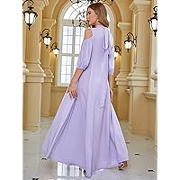 TLULY Dress for Women Cold Shoulder Lantern Sleeve Tie Back Dress (Color : Lilac Purple, Size : Medium)