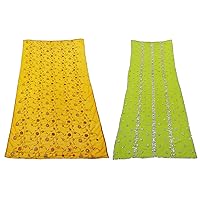 Women Indian Yellow and Green Traditional Dupatta Vintage Georgette Combo of 2 Pcs DIY Used Fabric Floral Chunni