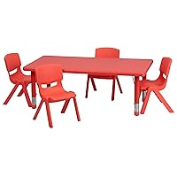Flash Furniture Emmy 24''W x 48''L Rectangular Red Plastic Height Adjustable Activity Table Set with 4 Chairs