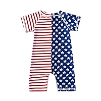 Independence Day Swimsuit for Boys Baby Star Stripe Pattern Short Sleeve Zipper Short for Swimming Toddler Boy Bathing