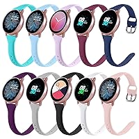 10 Pack Slim Bands Compatible with Samsung Galaxy Watch 4/Galaxy Watch 5/Galaxy Watch 6 Band 40mm 44mm, Galaxy Watch 5 Pro/Watch 4 6 Classic, Galaxy Watch Active 2, 20mm Adjustable Silicone Sport Strap for Women Men