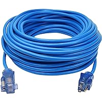 Clear Power 100 ft Extreme Cold Weather Outdoor Extension Cord, Lighted End, 16/3 SJTW, Works Down to -50°C, Power Indicator Light, 3-Prong Grounded Plug, Blue, DCOC-0075-DC
