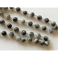 36 inch Long gem Cats Eye 6mm Round Shape Smooth Cut Beads Wire Wrapped Silver Plated Rosary Chain for Jewelry Making/DIY Jewelry Crafts #Code - ROSARYCH-0212