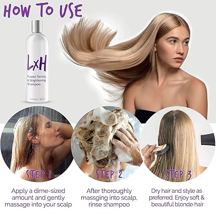 LxH Purple Shampoo for Blonde Hair, Bleached, Silver & Platinum | Color Depositing Hair Toning Shampoo | Eliminates Brassy, Yellow Tones | For Color Treated Hair | Alcohol Free & Paraben Free 12 oz