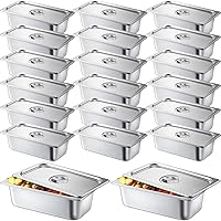 Zubebe 16 Pack Hotel Pan with Lid 4 Inch Deep Steam Table Pan 0.9 mm Thick Stainless Steel Pans Anti Steam Commercial Food Pans for Restaurant Buffet Event Catering Supplies (1/3 Size x 4 Inch Deep)