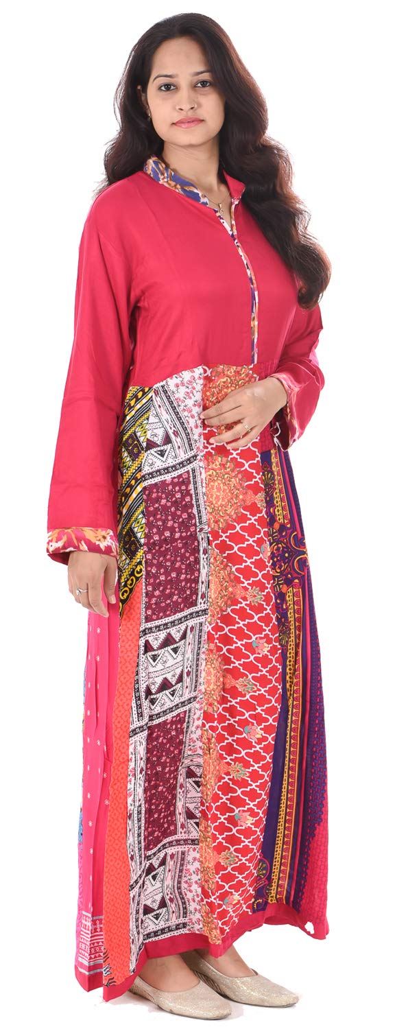 lakkar haveli Indian 100% Cotton Women Fashion Long Dress Floral Print Pink Color Plus Size