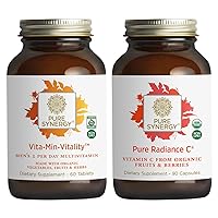 PURE SYNERGY Men’s Multivitamin, Stress, and Energy Essentials Bundle | Whole Food Multi with Adaptogens and Cordyceps | Natural Vitamin C Immune Supplement | Vegan, Non-GMO, and Organic Ingredients