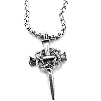 Nail Cross Crown of Thorns Necklace on Heavy Chain