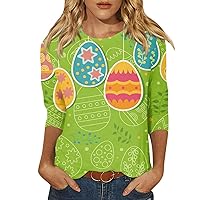 Easter Shirts for Women Casual 3/4 Sleeve Cute Bunny Eggs Graphic Funny Shirts Crew Neck Baggy Womens Blouse