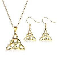 ChicSilver 18K Gold Plated Sterling Silver Celtic Knot Pendant Necklace and Dangle Drop Earrings Set for Women Girls