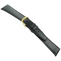 13mm T&C Black Genuine Calfskin Leather Flat Stitched Watch Band Ladies Regular