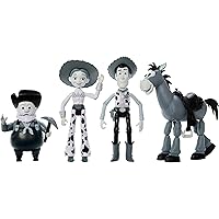 Mattel Disney and Pixar Toy Story Set of 4 Action Figures with Mon0chromatic Woody, Jessie, Bullseye & Stinky Pete, Woody's Roundup, 7-in Scale