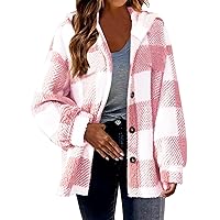 JIEMUXIU Womens Fuzzy Fleece Jacket Plaid Fuzzy Sherpa Thermal Coat Casual Fall Winter Warm Outwear Clothes