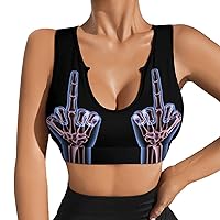X-Ray Middle Finger Women's Sports Bra Workout Yoga Tank Top Padded Support Gym Fitness