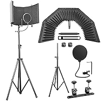 AxcessAbles Large 32 x 13 Recording Studio Microphone Isolation Shield w/Stand | Mic Isolation Foam Booth with Tall Stand | Reflection Filter Shield