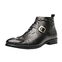 Genuine Leather Chukka Zipper Monk Strap Pointed-Toe Alligator Patent Ankle Short Boots For Men Fashion Western Cowboy