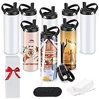 20 OZ Sublimation Tumblers Skinny Straight, Sublimation Sport Water Bottles Blanks Stainless Steel Double Wall Insulated Cups Bulk with Straw Lids for Gift(8 PACK)
