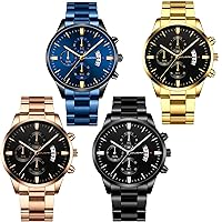 yunanwa 4 Pack Men's Watches Luxury Casual Dress Business Waterproof Military Quartz Wrist Watches for Men Stainless Steel Band Gold Black Blue Silver Wholesale Set Assorted