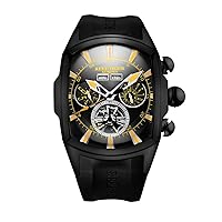 REEF TIGER Men's Sport Watches Black Steel Tourbillon Rubber Strap Automatic Watch RGA3069 (RGA3069-BBBG)