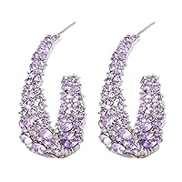 Statement Earrings for Women Bohemian Hoop Earring Cz Dangle Drop Sterling Silver Post Boho Large Purple Rhinestone