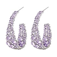 Statement Earrings for Women Bohemian Large Dangle Drop Hoop Earring Girls AB Rhinestone Crystal Sterling Silver Post