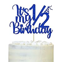 It's My 1/2 Birthday Cake Topper, Half Way to One Cake Decor, Baby Boys Girls 6 Months Birthday Party Decorations Blue Glitter
