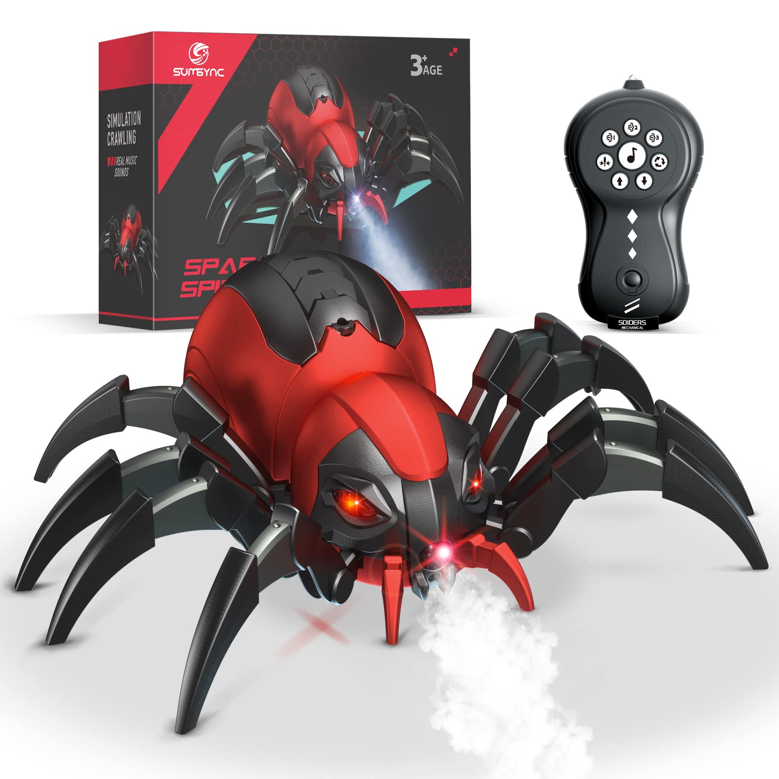 sumsync Remote Control Spider Kids Toys - Realistic RC Spider, Music Effect, LED Light, Toys for 3 4 5 6 7 8 9 10 11 12+ Year Old Boys/Girls, Gifts for Halloween Christmas Easter Birthday