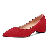 Womens Business Slip On Formal Suede Pointed Toe Solid Thick Chunky Low Heel Pumps Shoes 1.5 Inch